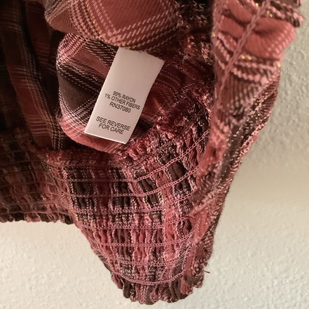 Red Plaid Cabincore Holiday Autumn Fall Christmas Ruffle Sleeve Top 22/24W - Picture 5 of 8